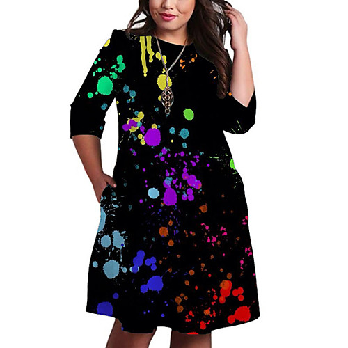 Women's Plus Size Print Print Casual 3/4 Length Sleeve Spring & Summer Knee Length Dress Shift Dress White Black
Women's Plus Size Print Print Casual 3/4 Length Sleeve Spring & Summer Knee Length Dress Shift Dress White Black