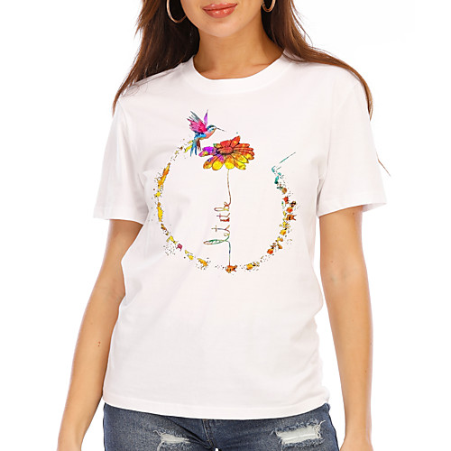 Women's T shirt Graphic Floral Print Round Neck Tops 100% Cotton Basic Basic Top White Black
Women's T shirt Graphic Floral Print Round Neck Tops 100% Cotton Basic Basic Top White Black