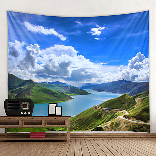 

Tapestry Wall Hanging Art Deco Blanket Curtain Hanging Bedroom Living Room Blue Sky White Clouds Hills Lake Scenery