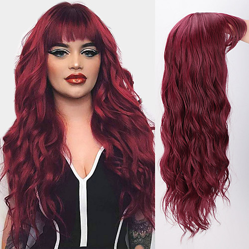 

Synthetic Wig Deep Wave Neat Bang Wig Medium Length A10 A11 A1 A2 A3 Synthetic Hair Women's Cosplay Party Fashion Red Pink