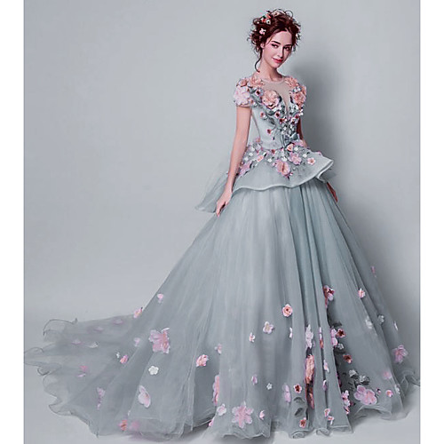 Ball Gown Elegant Floral Engagement Formal Evening Dress Jewel Neck Short Sleeve Court Train Tulle with Embroidery Appliques 2021
Ball Gown Elegant Floral Engagement Formal Evening Dress Jewel Neck Short Sleeve Court Train Tulle with Embroidery Appliques 2021
