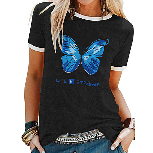 Women's T shirt Butterfly Letter Patchwork Print Round Neck Tops Basic Basic Top White Black Blue
Women's T shirt Butterfly Letter Patchwork Print Round Neck Tops Basic Basic Top White Black Blue