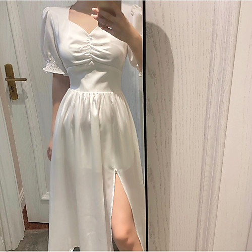A-Line Reformation Amante Elegant Holiday Party Wear Dress Queen Anne Short Sleeve Tea Length Spandex with Split 2021
A-Line Reformation Amante Elegant Holiday Party Wear Dress Queen Anne Short Sleeve Tea Length Spandex with Split 2021