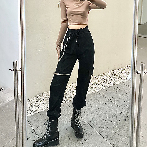 Women's Vintage Hip-Hop Comfort Casual Daily Chinos Pants Plain Full Length Drawstring Cut Out Pocket Black
Women's Vintage Hip-Hop Comfort Casual Daily Chinos Pants Plain Full Length Drawstring Cut Out Pocket Black