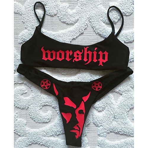 Women's Bikini 2 Piece Swimsuit Push Up Print Solid Color Letter Black Red Swimwear Padded Crop Top Strap Bathing Suits New Gothic Sexy
Women's Bikini 2 Piece Swimsuit Push Up Print Solid Color Letter Black Red Swimwear Padded Crop Top Strap Bathing Suits New Gothic Sexy