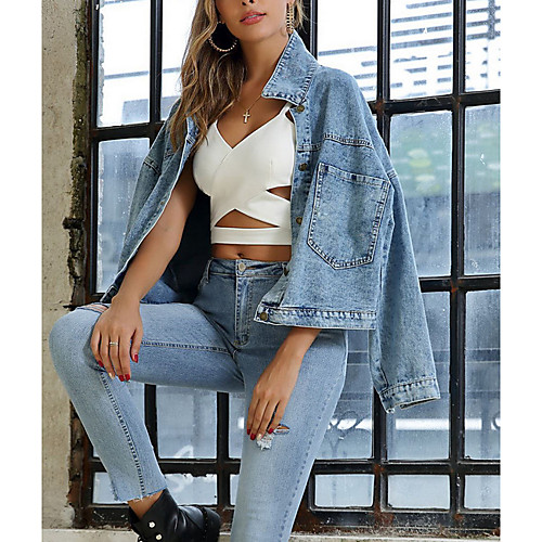 Women's Solid Colored Spring & Summer Denim Jacket Regular Daily Long Sleeve Denim Coat Tops Blue
Women's Solid Colored Spring & Summer Denim Jacket Regular Daily Long Sleeve Denim Coat Tops Blue
