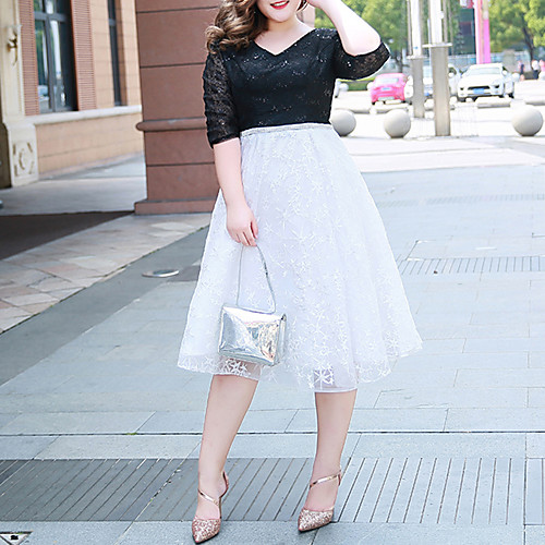 A-Line Color Block Plus Size Homecoming Cocktail Party Dress V Neck Half Sleeve Knee Length Lace with Pleats 2021
A-Line Color Block Plus Size Homecoming Cocktail Party Dress V Neck Half Sleeve Knee Length Lace with Pleats 2021