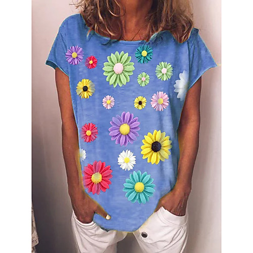 Women's T shirt Floral Print Round Neck Tops Cotton Basic Basic Top Blue Yellow Green
Women's T shirt Floral Print Round Neck Tops Cotton Basic Basic Top Blue Yellow Green
