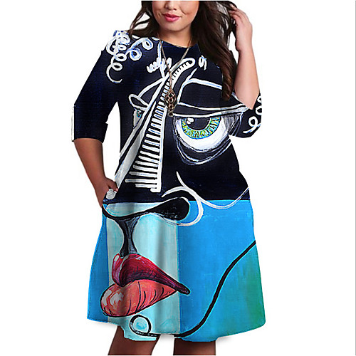 Women's Plus Size Graphic Color Block Geometric Print Casual 3/4 Length Sleeve Fall Knee Length Dress Shift Dress Blue Blushing Pink
Women's Plus Size Graphic Color Block Geometric Print Casual 3/4 Length Sleeve Fall Knee Length Dress Shift Dress Blue Blushing Pink