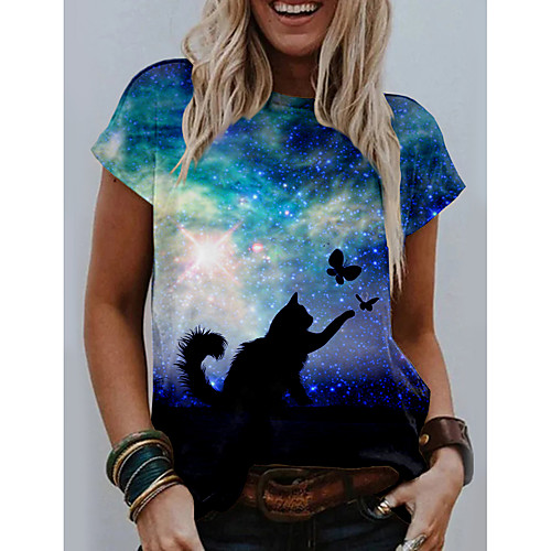 Women's T shirt Galaxy Cat Graphic Print Round Neck Tops Basic Basic Top Blue Purple Green
Women's T shirt Galaxy Cat Graphic Print Round Neck Tops Basic Basic Top Blue Purple Green