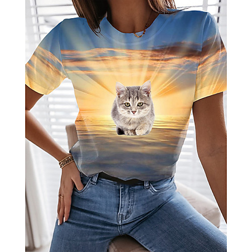 Women's T shirt Cat Graphic 3D Print Round Neck Tops Beach Basic Top Blue Yellow
Women's T shirt Cat Graphic 3D Print Round Neck Tops Beach Basic Top Blue Yellow