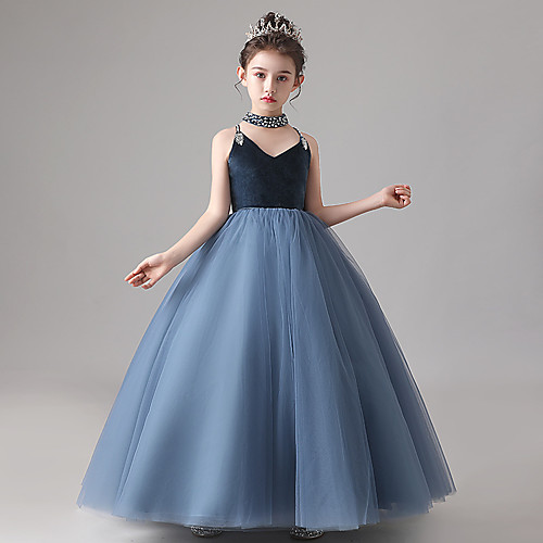 Princess / Ball Gown Strap Floor Length Tulle / Velvet Junior Bridesmaid Dress with Pleats / Beading
Princess / Ball Gown Strap Floor Length Tulle / Velvet Junior Bridesmaid Dress with Pleats / Beading
