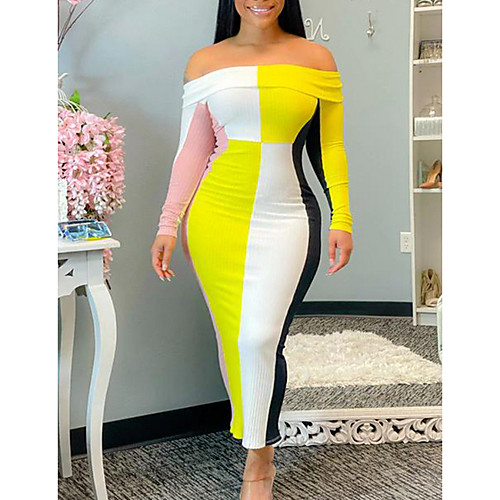 Women's Sheath Dress Maxi long Dress Yellow Long Sleeve Color Block Summer Off Shoulder Sexy 2021 S M L XL
Women's Sheath Dress Maxi long Dress Yellow Long Sleeve Color Block Summer Off Shoulder Sexy 2021 S M L XL
