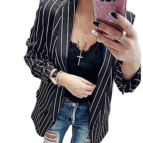 women casual work office blazer jacket stripe print slim fit blazer suit (black, s)
women casual work office blazer jacket stripe print slim fit blazer suit (black, s)