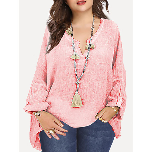 Women's Plus Size Plain Blouse Large Size V Neck Long Sleeve Basic Tops S M L Blushing Pink Green Big Size / Cotton
Women's Plus Size Plain Blouse Large Size V Neck Long Sleeve Basic Tops S M L Blushing Pink Green Big Size / Cotton