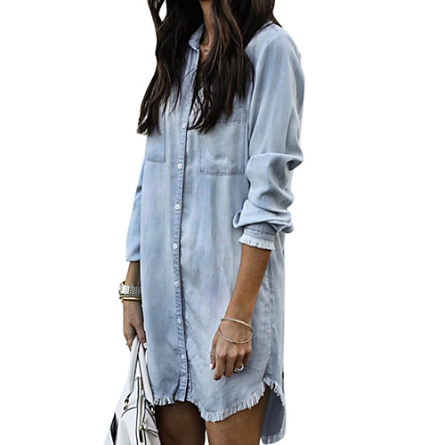 Women's Denim Dress Short Mini Dress Navy Blue Light Blue Long Sleeve Solid Color Pocket Summer Shirt Collar Casual 2021 S M L XL
Women's Denim Dress Short Mini Dress Navy Blue Light Blue Long Sleeve Solid Color Pocket Summer Shirt Collar Casual 2021 S M L XL