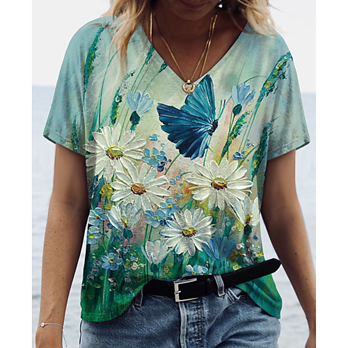 Women's T shirt Graphic Butterfly Floral Print V Neck Tops Basic Basic Top Green
Women's T shirt Graphic Butterfly Floral Print V Neck Tops Basic Basic Top Green