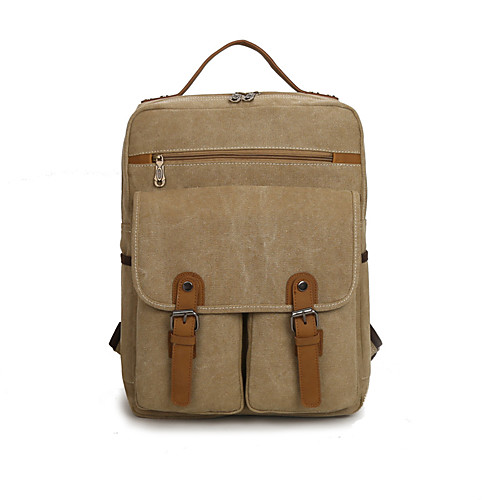 

Unisex Canvas Commuter Backpack Large Capacity Zipper Solid Color School Daily Backpack ArmyGreen Black khaki Brown