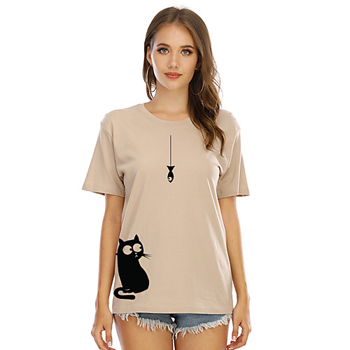 Women's T shirt Cat Letter Print Round Neck Tops Cotton Basic Basic Top White Purple Red
Women's T shirt Cat Letter Print Round Neck Tops Cotton Basic Basic Top White Purple Red