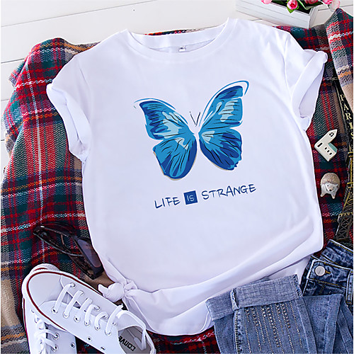 Women's T shirt Butterfly Letter Print Round Neck Tops 100% Cotton Basic Basic Top White Black Blue
Women's T shirt Butterfly Letter Print Round Neck Tops 100% Cotton Basic Basic Top White Black Blue