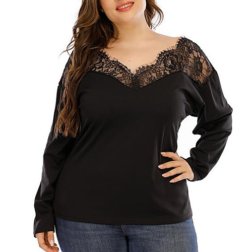 Women's Sexy Plus Size Blouses Blouse Shirt Plain Long Sleeve See Through Patchwork Lace Trims V Neck Tops Basic Top Black
Women's Sexy Plus Size Blouses Blouse Shirt Plain Long Sleeve See Through Patchwork Lace Trims V Neck Tops Basic Top Black