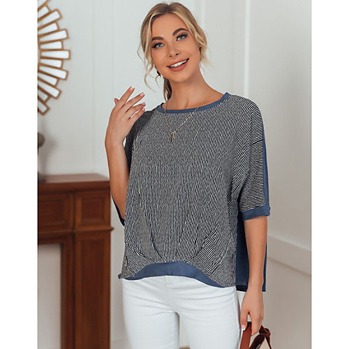 Women's Plus Size Blouse Striped Plain Patchwork Round Neck Tops Basic Basic Top White Black Blue
Women's Plus Size Blouse Striped Plain Patchwork Round Neck Tops Basic Basic Top White Black Blue