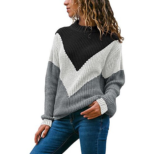 Women's Knitted Color Block Pullover Long Sleeve Sweater Cardigans Crew Neck Fall Winter White Black Blue
Women's Knitted Color Block Pullover Long Sleeve Sweater Cardigans Crew Neck Fall Winter White Black Blue