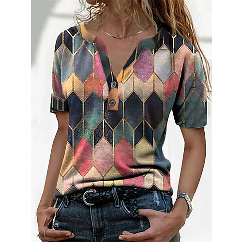Women's Geometric T shirt Color Block Geometic V Neck Tops Basic Basic Top Blue Purple Red
Women's Geometric T shirt Color Block Geometic V Neck Tops Basic Basic Top Blue Purple Red