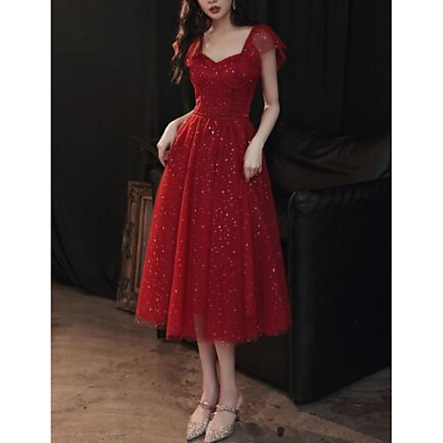 A-Line Minimalist Elegant Wedding Guest Cocktail Party Dress Scoop Neck Short Sleeve Tea Length Tulle with Pleats Sequin 2021
A-Line Minimalist Elegant Wedding Guest Cocktail Party Dress Scoop Neck Short Sleeve Tea Length Tulle with Pleats Sequin 2021