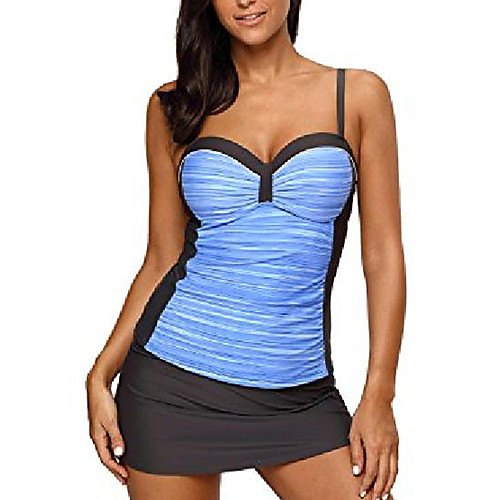 

women athletic underwire push up tankini top swimsuit with high waist boyshort (xl, blue)