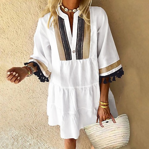 Women's A Line Dress Knee Length Dress White Black Blue Half Sleeve Solid Color Tassel Fringe Spring Summer V Neck Casual Flare Cuff Sleeve 2021 S M L XL XXL
Women's A Line Dress Knee Length Dress White Black Blue Half Sleeve Solid Color Tassel Fringe Spring Summer V Neck Casual Flare Cuff Sleeve 2021 S M L XL XXL