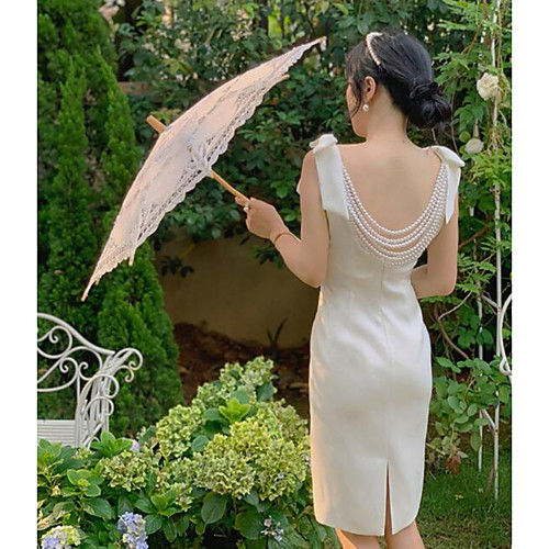 Sheath / Column Beautiful Back Vintage Homecoming Cocktail Party Dress V Neck Sleeveless Knee Length Stretch Fabric with Bow(s) Pearls 2021
Sheath / Column Beautiful Back Vintage Homecoming Cocktail Party Dress V Neck Sleeveless Knee Length Stretch Fabric with Bow(s) Pearls 2021