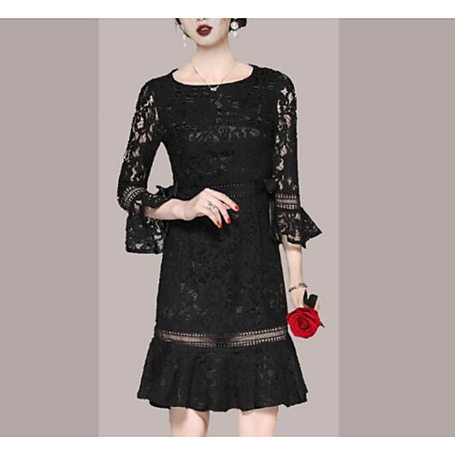 Sheath / Column Elegant Vintage Homecoming Cocktail Party Dress Jewel Neck 3/4 Length Sleeve Short / Mini Lace with Bow(s) Ruffles 2021
Sheath / Column Elegant Vintage Homecoming Cocktail Party Dress Jewel Neck 3/4 Length Sleeve Short / Mini Lace with Bow(s) Ruffles 2021