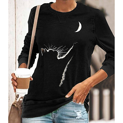 Women's T shirt Cat Graphic Long Sleeve Print Round Neck Tops Basic Basic Top Black Blue Gray
Women's T shirt Cat Graphic Long Sleeve Print Round Neck Tops Basic Basic Top Black Blue Gray
