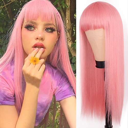 

Synthetic Wig Natural Straight Neat Bang Wig Medium Length A1 A2 A3 A4 A5 Synthetic Hair Women's Cosplay Party Fashion Blonde Pink