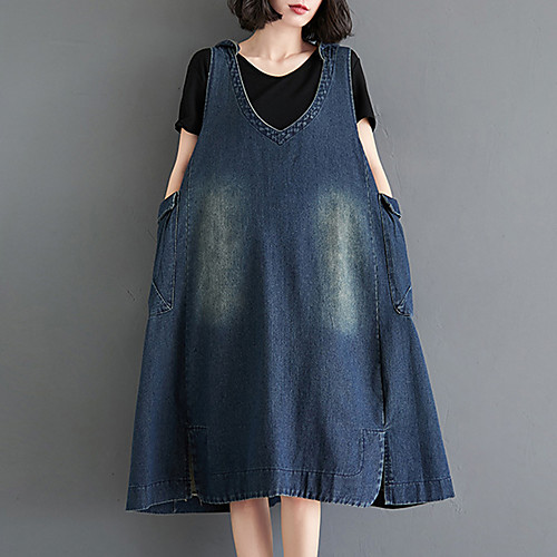 Women's Denim Dress Midi Dress Blue Sleeveless Solid Color Split Pocket Fall Spring V Neck Hooded Casual 2021 M L XL XXL
Women's Denim Dress Midi Dress Blue Sleeveless Solid Color Split Pocket Fall Spring V Neck Hooded Casual 2021 M L XL XXL