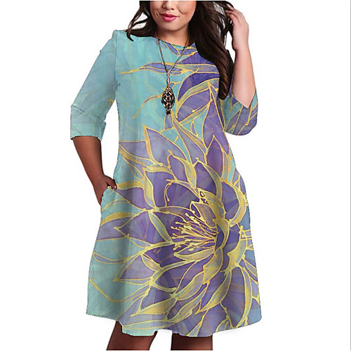 Women's Plus Size Graphic Color Block Floral Print Casual 3/4 Length Sleeve Fall Knee Length Dress Shift Dress Blue
Women's Plus Size Graphic Color Block Floral Print Casual 3/4 Length Sleeve Fall Knee Length Dress Shift Dress Blue