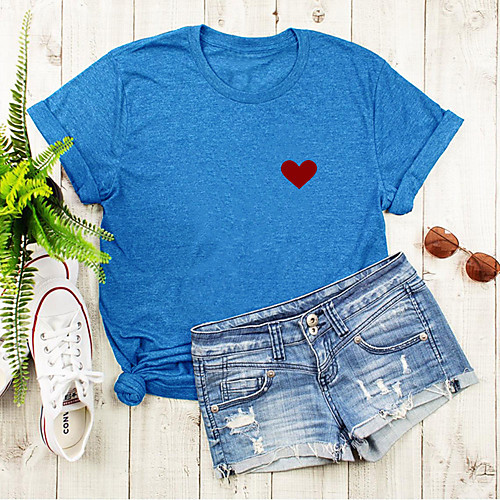 Women's T shirt Graphic Heart Print Round Neck Tops Basic Basic Top Black Blue Blushing Pink
Women's T shirt Graphic Heart Print Round Neck Tops Basic Basic Top Black Blue Blushing Pink
