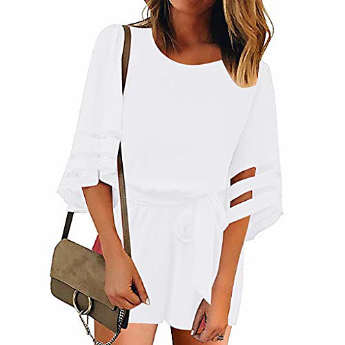 wadonerful-women mesh tops 3/4 flared sleeve belted strappy short rompers casual solid color jumpsuits with pockets white
wadonerful-women mesh tops 3/4 flared sleeve belted strappy short rompers casual solid color jumpsuits with pockets white