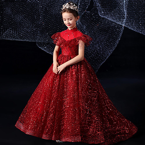 Princess / A-Line Ankle Length Party / Formal Evening Flower Girl Dresses - Tulle / Sequined Cap Sleeve High Neck with Beading / Paillette
Princess / A-Line Ankle Length Party / Formal Evening Flower Girl Dresses - Tulle / Sequined Cap Sleeve High Neck with Beading / Paillette