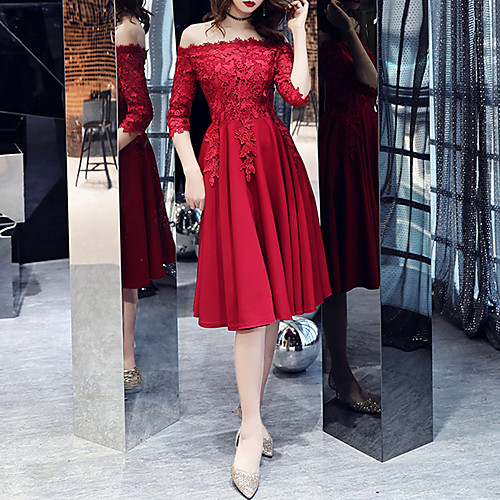 A-Line Minimalist Vintage Homecoming Cocktail Party Dress Off Shoulder Half Sleeve Knee Length Spandex Lace with Lace Insert 2021
A-Line Minimalist Vintage Homecoming Cocktail Party Dress Off Shoulder Half Sleeve Knee Length Spandex Lace with Lace Insert 2021
