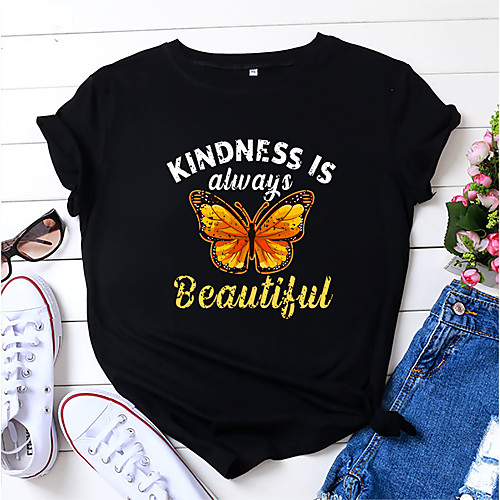 Women's T shirt Graphic Butterfly Letter Print Round Neck Tops 100% Cotton Basic Basic Top White Black Blue
Women's T shirt Graphic Butterfly Letter Print Round Neck Tops 100% Cotton Basic Basic Top White Black Blue