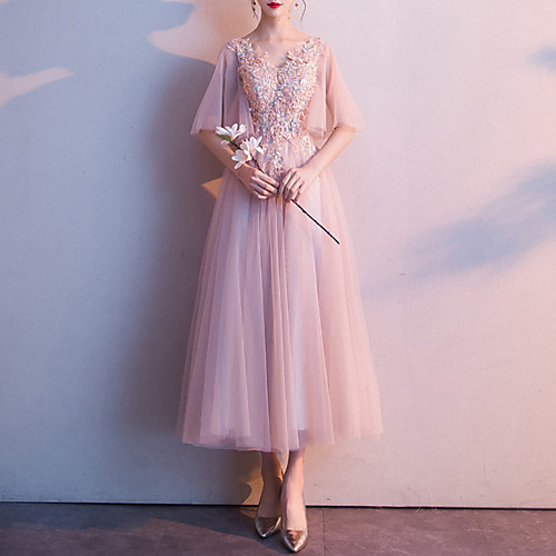 A-Line Elegant Floral Cocktail Party Prom Dress V Neck Half Sleeve Ankle Length Tulle with Appliques 2021
A-Line Elegant Floral Cocktail Party Prom Dress V Neck Half Sleeve Ankle Length Tulle with Appliques 2021