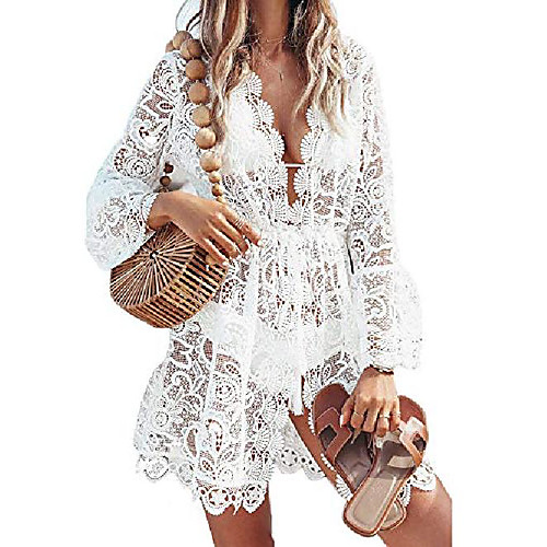 xiaoshi women's deep v neck long sleeve floral lace beach dress swimwear cover up plain dress (white, s)
xiaoshi women's deep v neck long sleeve floral lace beach dress swimwear cover up plain dress (white, s)