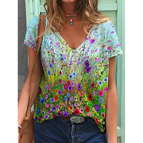 Women's T shirt Graphic Print V Neck Tops Basic Beach Basic Top Blue Purple Green
Women's T shirt Graphic Print V Neck Tops Basic Beach Basic Top Blue Purple Green