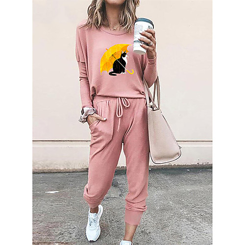 Women Basic Streetwear Print Cat Vacation Casual / Daily Two Piece Set Tracksuit T shirt Pant Drawstring Print Tops
Women Basic Streetwear Print Cat Vacation Casual / Daily Two Piece Set Tracksuit T shirt Pant Drawstring Print Tops