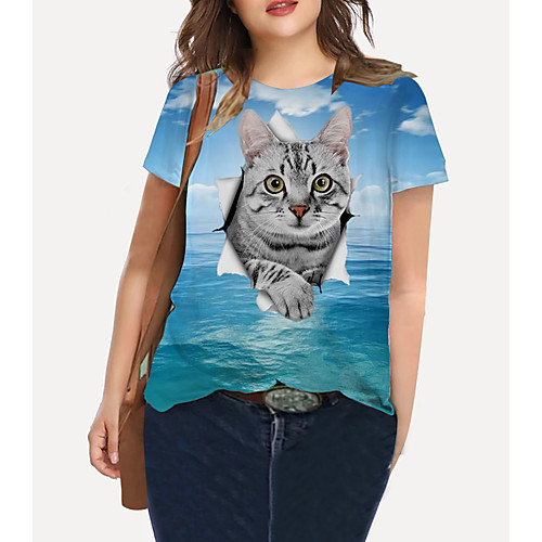 Women's Plus Size Print Cat Graphic Animal T shirt Large Size Crewneck Short Sleeve Basic Tops XL XXL 3XL Blue Big Size
Women's Plus Size Print Cat Graphic Animal T shirt Large Size Crewneck Short Sleeve Basic Tops XL XXL 3XL Blue Big Size