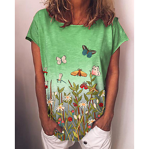 Women's T shirt Floral Graphic Butterfly Print Round Neck Tops Basic Basic Top Blue Yellow Green
Women's T shirt Floral Graphic Butterfly Print Round Neck Tops Basic Basic Top Blue Yellow Green