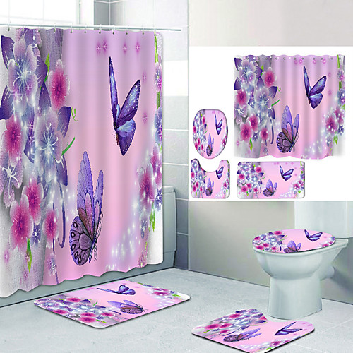 Purple butterfly flowers Digital Printing Four-piece Set Shower Curtains and Hooks Modern Polyester Machine Made Waterproof Bathroom
Purple butterfly flowers Digital Printing Four-piece Set Shower Curtains and Hooks Modern Polyester Machine Made Waterproof Bathroom
