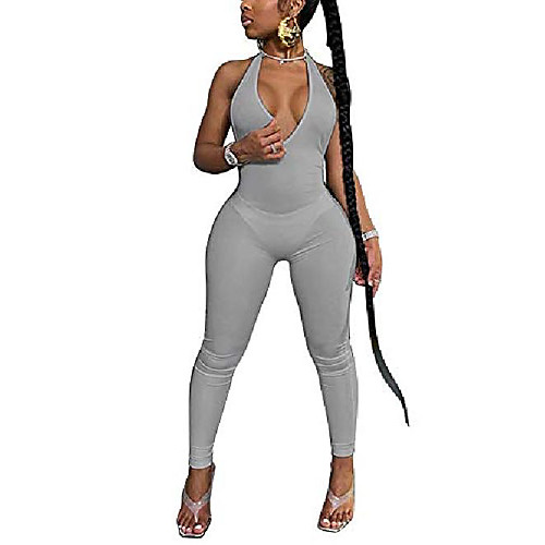 women's solid color bodycon deep v-neck backless halter jumpsuit yoga pants bodysuit workout clothes (grey, m)
women's solid color bodycon deep v-neck backless halter jumpsuit yoga pants bodysuit workout clothes (grey, m)